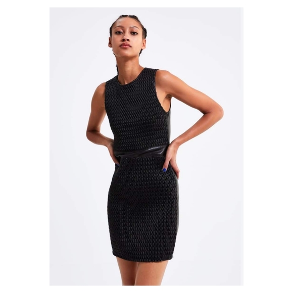 Zara Faux Leather Textured Sheath Dress - Picture 5 of 9